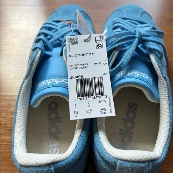 adidas Men’s Light Blue Suede Sneakers with White Stripes - Picture 2 of 4